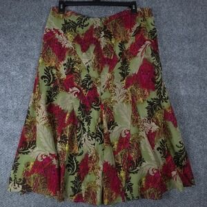 R.Q.T. Womens Plus Size 18 Paisley Damask Midi A-Line Skirt Green Pink Lined